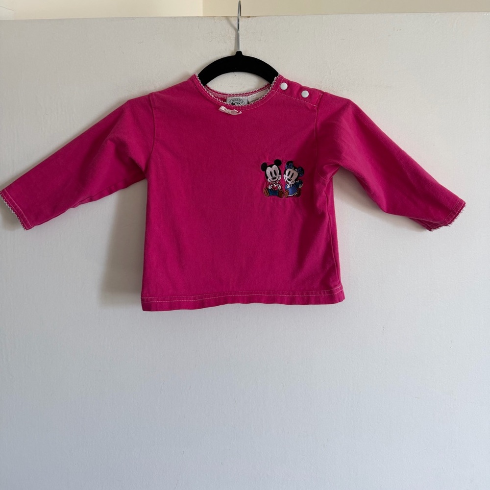 Vintage Baby Mickey & Co Mickey Mouse Minnie Mouse Pink Long Sleeve Top size 18M - Picture 2 of 5